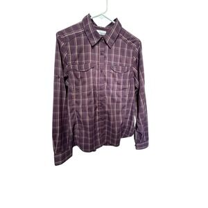 Columbia Omni-Shade Plaid Button Up Shirt Mens Large L Purple Outdoor Hiking